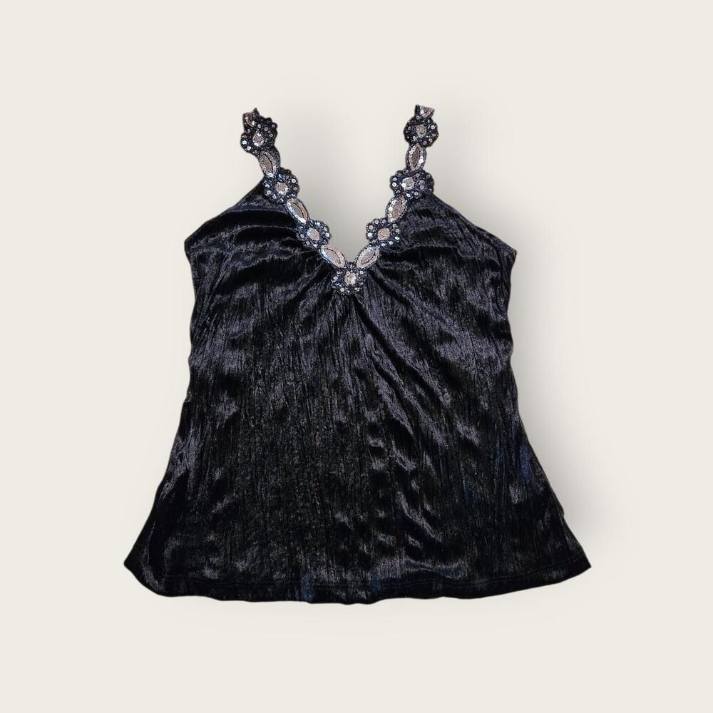 Vintage Y2k Funkadelic black with silver embellishments v-neck tank top